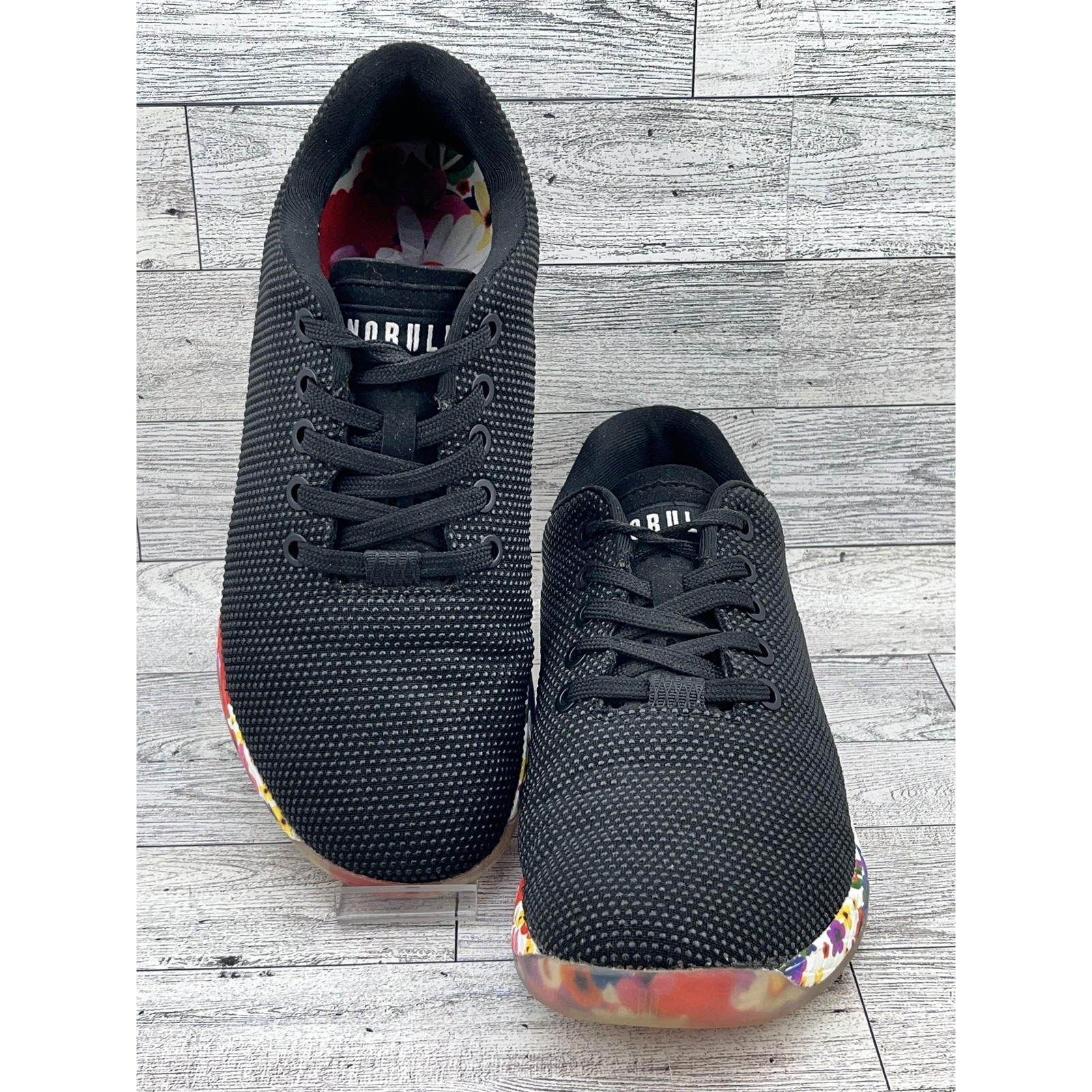 Nobull Trainer Shoes Women Size 7 Black Botanical Floral Gum Training Low Top